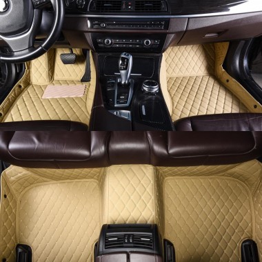 Beige Diamond Stitching Luxury Leather Car Floor Mats UK