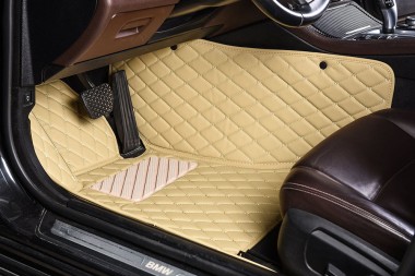 Beige Diamond Stitching Luxury Leather Car Floor Mats UK