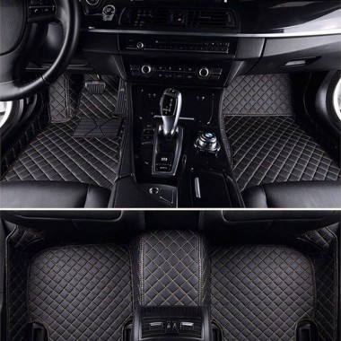 Black and Beige Diamond Stitching Luxury Leather Car Floor Mats UK