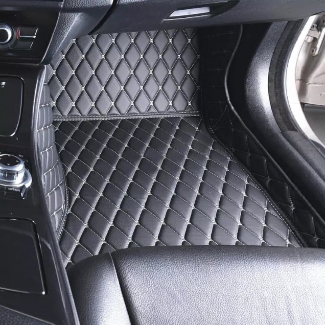 Black and Beige Stitching Luxury Leather Diamond Car Floor Mats Black and Beige Stitching Luxury Leather Diamond Car Floor Mats