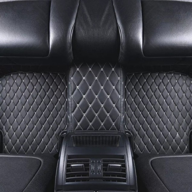 Black and Beige Stitching Luxury Leather Diamond Car Floor Mats Black and Beige Stitching Luxury Leather Diamond Car Floor Mats