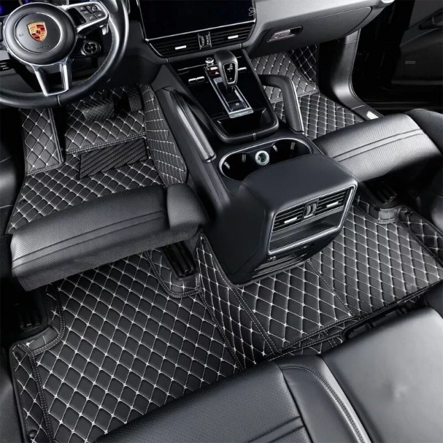 Black and Beige Stitching Luxury Leather Diamond Car Floor Mats Black and Beige Stitching Luxury Leather Diamond Car Floor Mats
