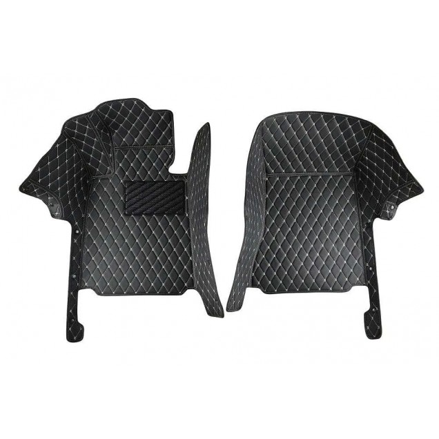 Black and Beige Stitching Luxury Leather Diamond Car Floor Mats Black and Beige Stitching Luxury Leather Diamond Car Floor Mats