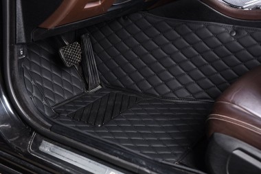 Black and Black Diamond Stitching Luxury Leather Car Floor Mats UK