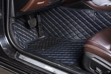 Black and Blue Diamond Stitching Luxury Leather Car Floor Mats UK