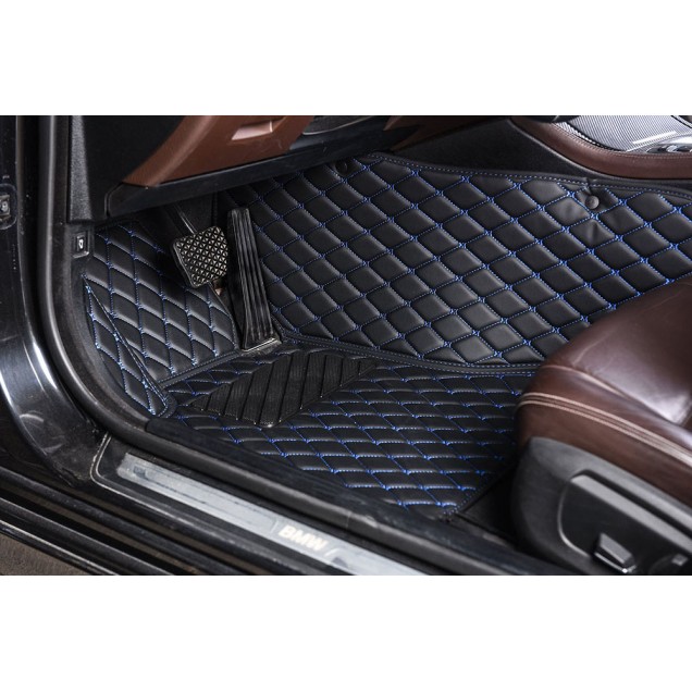 Black and Blue Stitching Luxury Leather Diamond Car Floor Mats Black and Blue Stitching Luxury Leather Diamond Car Floor Mats