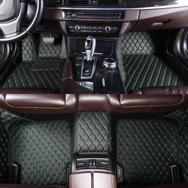 Black and Green Stitching Luxury Leather Diamond Car Floor Mats Black and Green Stitching Luxury Leather Diamond Car Floor Mats