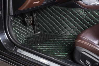 Black and Green Diamond Stitching Luxury Leather Car Floor Mats UK