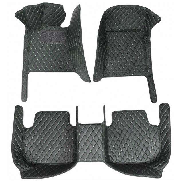 Black and Green Stitching Luxury Leather Diamond Car Floor Mats Black and Green Stitching Luxury Leather Diamond Car Floor Mats