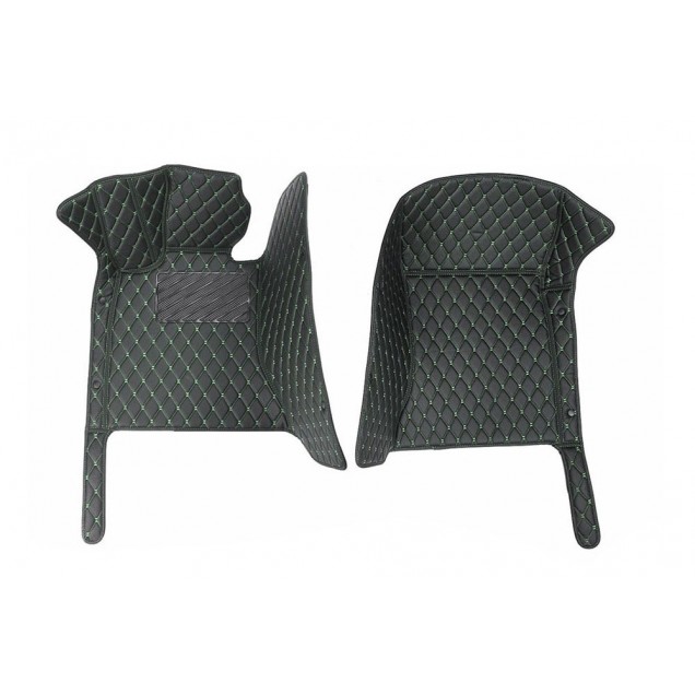 Black and Green Stitching Luxury Leather Diamond Car Floor Mats Black and Green Stitching Luxury Leather Diamond Car Floor Mats