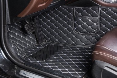 Black and White Diamond Stitching Luxury Leather Car Floor Mats UK