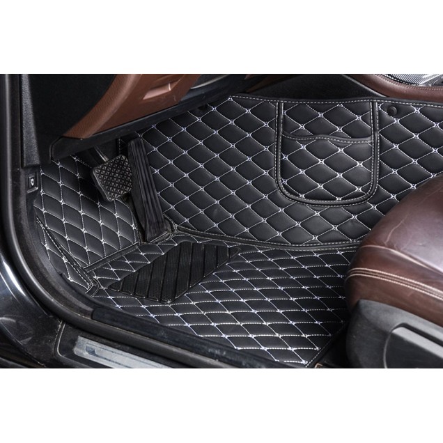 Black and White Stitching Luxury Leather Diamond Car Floor Mats Black and White Stitching Luxury Leather Diamond Car Floor Mats