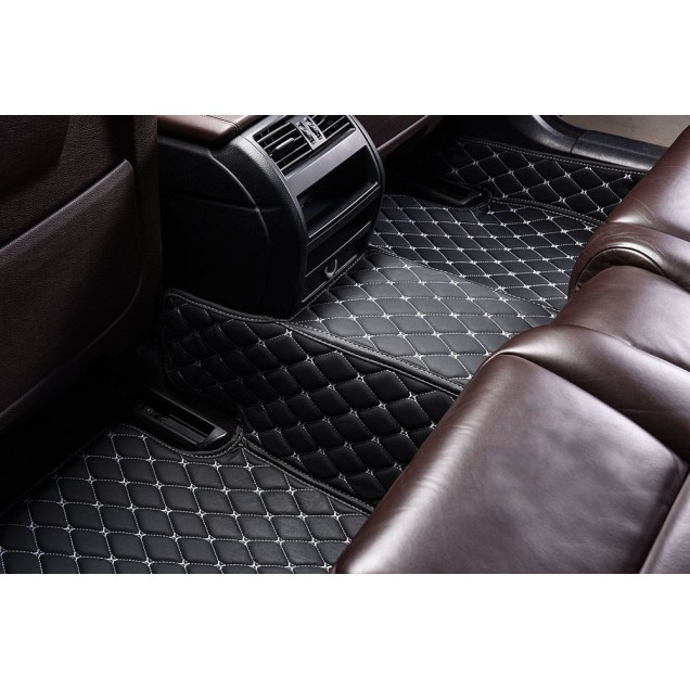 Black and White Stitching Luxury Leather Diamond Car Floor Mats Black and White Stitching Luxury Leather Diamond Car Floor Mats