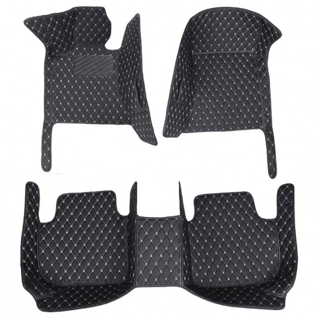 Black and White Stitching Luxury Leather Diamond Car Floor Mats Black and White Stitching Luxury Leather Diamond Car Floor Mats