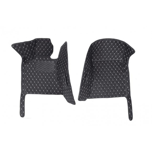 Black and White Stitching Luxury Leather Diamond Car Floor Mats Black and White Stitching Luxury Leather Diamond Car Floor Mats