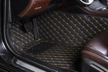 Black and Yellow Diamond Stitching Luxury Leather Car Floor Mats UK