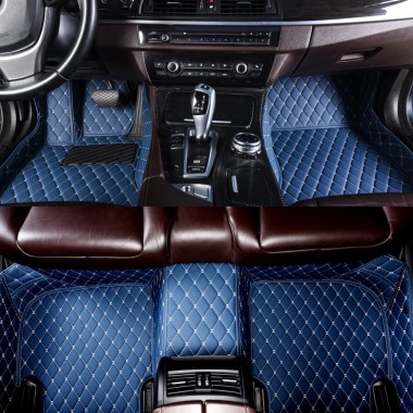 Blue Diamond Stitching Luxury Leather Car Floor Mats UK