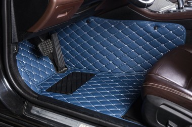 Blue Diamond Stitching Luxury Leather Car Floor Mats UK
