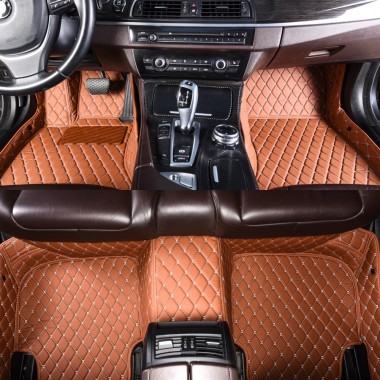 Brown Diamond Stitching Luxury Leather Car Floor Mats UK