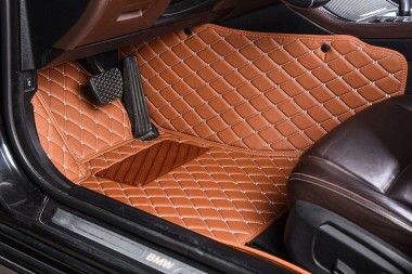 Brown Diamond Stitching Luxury Leather Car Floor Mats UK