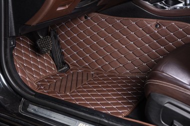 Dark Brown Diamond Stitching Luxury Leather Car Floor Mats UK