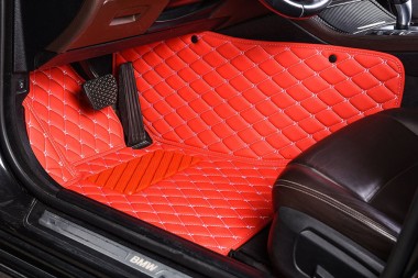 Red Diamond Stitching Luxury Leather Car Floor Mats UK