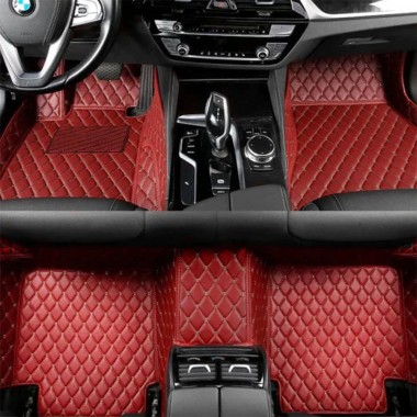Wine Red Diamond Stitching Luxury Leather Car Floor Mats UK