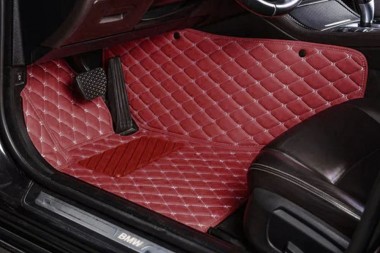 Wine Red Diamond Stitching Luxury Leather Car Floor Mats UK