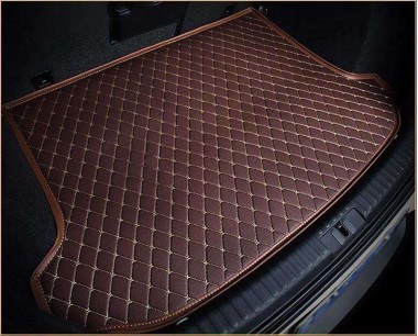 Dark Brown Luxury Leather Diamond Stitching Trunk Base Mats UK