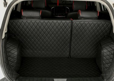 Black and Black Stitching Full Cover Luxury Leather Diamond Trunk Car Floor Mats UK