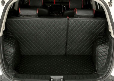 Black and Green Stitching Full Cover Luxury Leather Diamond Trunk Car Floor Mats UK