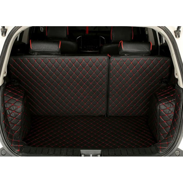 Black and Red Stitching Full Cover Luxury Leather Diamond Trunk Car Floor Mats Black and Red Stitching Full Cover Luxury Leather Diamond Trunk Car Floor Mats