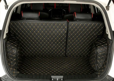 Black and Yellow Stitching Full Cover Luxury Leather Diamond Trunk Car Floor Mats UK