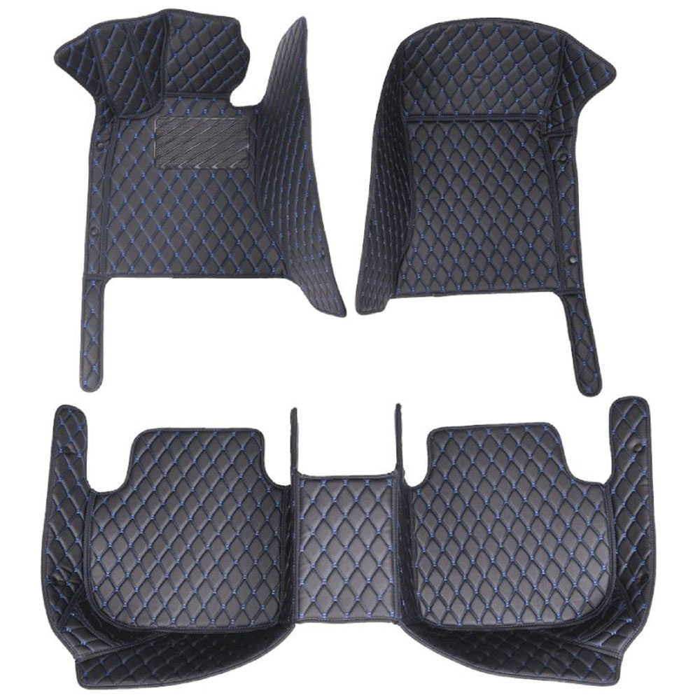 Black and Blue Stitching Luxury Leather Diamond Car Mats for Lincoln Navigator